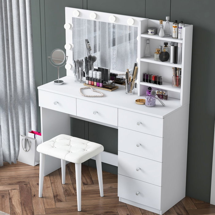 Hanah Home Mesa de Maquillaje con 10 Focos y Puff Blanco Hanah Home Mesa de Maquillaje con 10 Focos y Puff Blanco